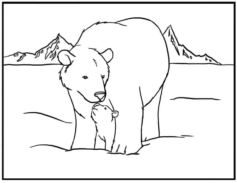 Coloriage Mère normale et bébé ours polaire