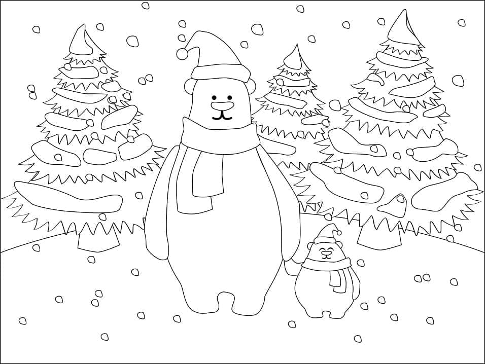 Coloriage Ours polaires de Noël à imprimer