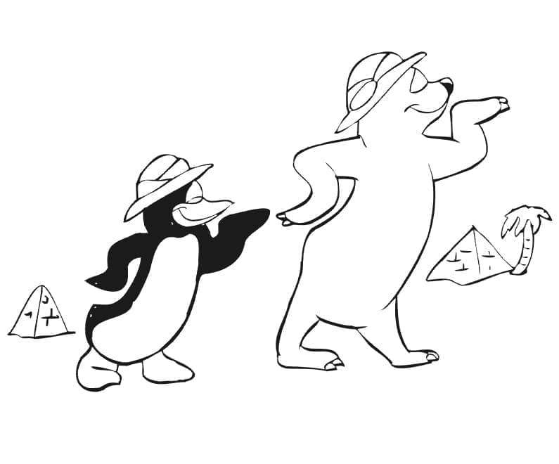 Coloriage Pingouin drôle et ours polaire à imprimer