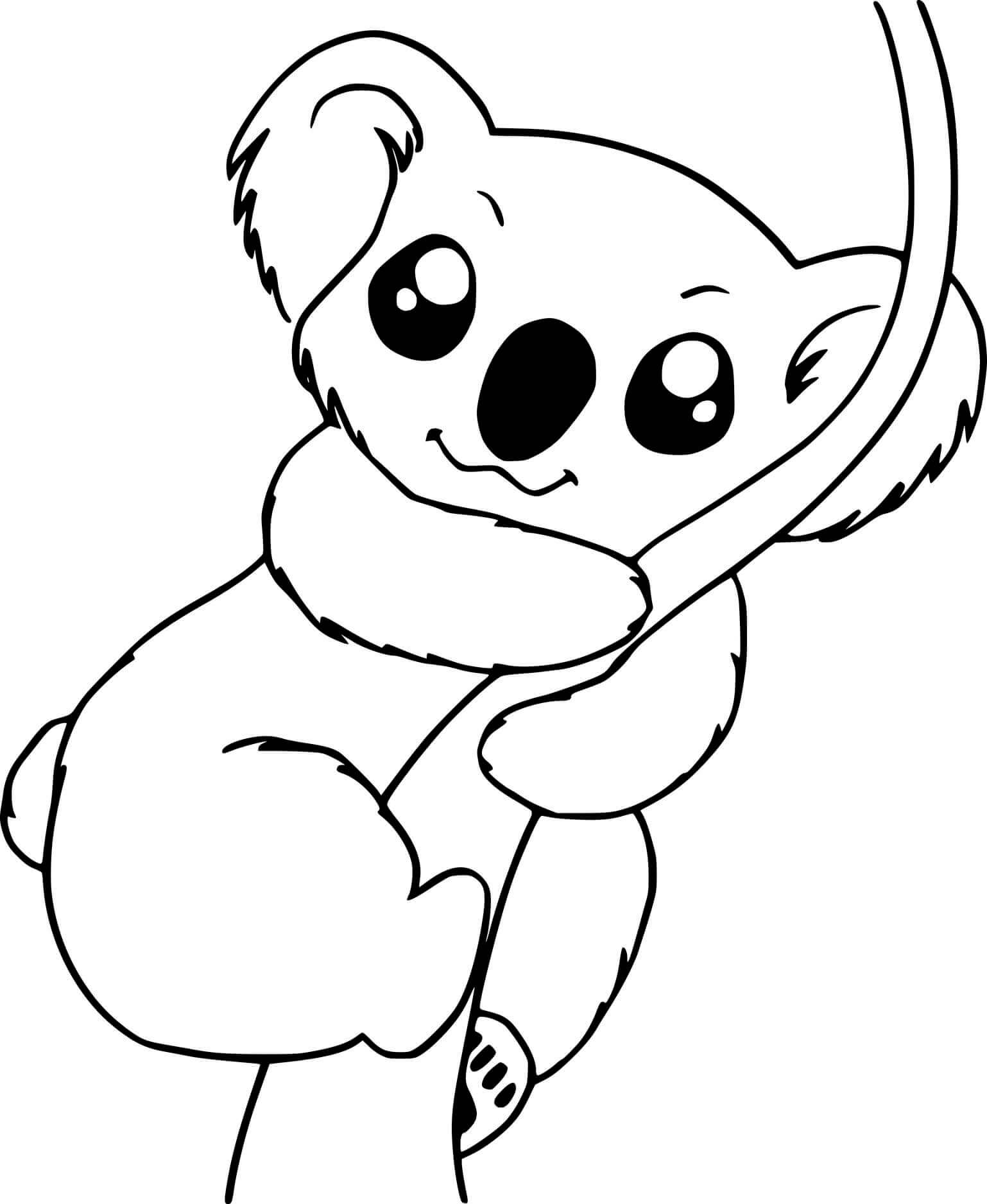 Coloriage Un koala mignon grimpe à un arbre