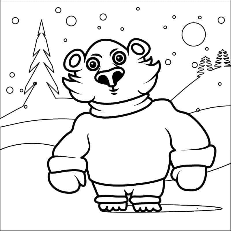 Coloriage Un ours polaire de Noël à imprimer