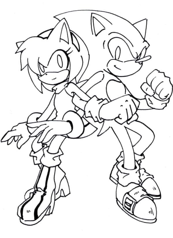 Coloriage Amy Rose Avec Sonic à imprimer
