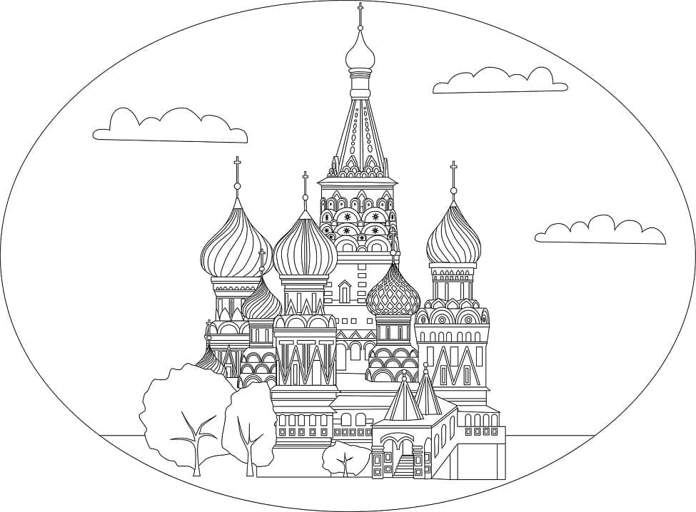 Coloriage Cathédrale Basile-Le-Bienheureux À Russie à imprimer