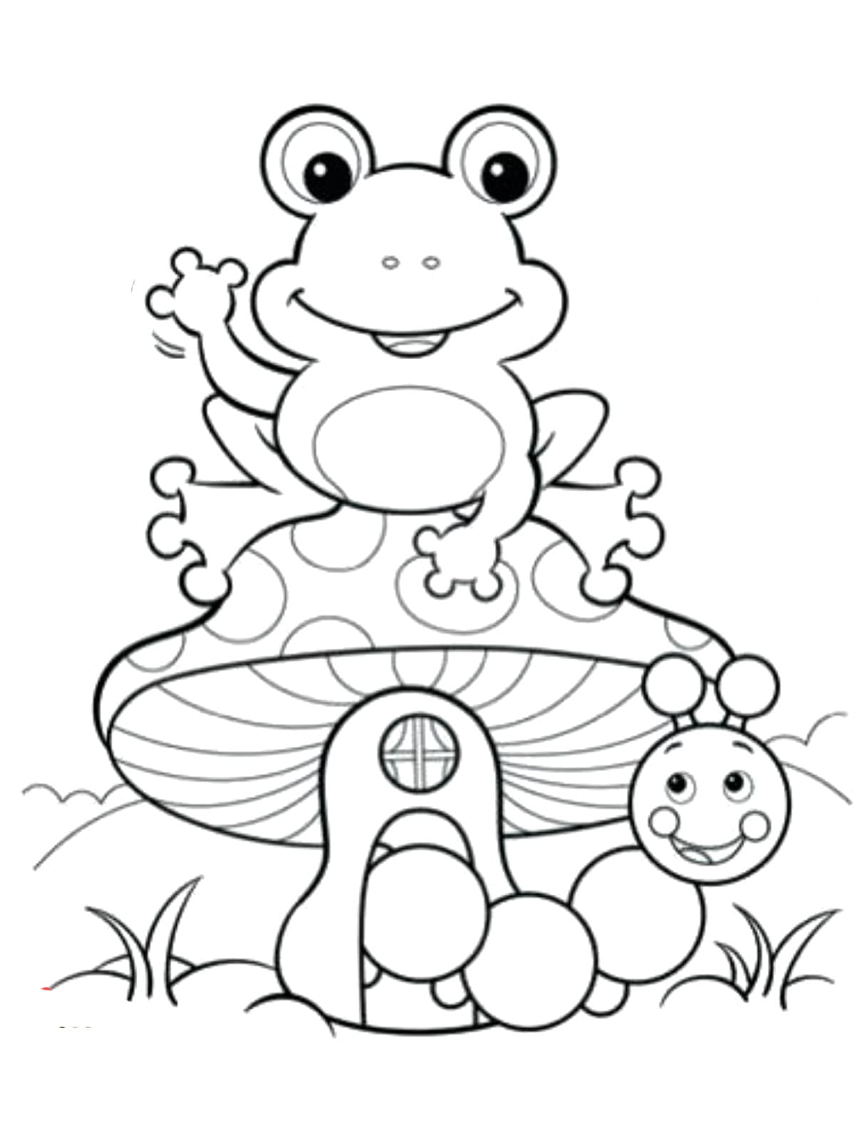 Coloriage Grenouille et ver mignons