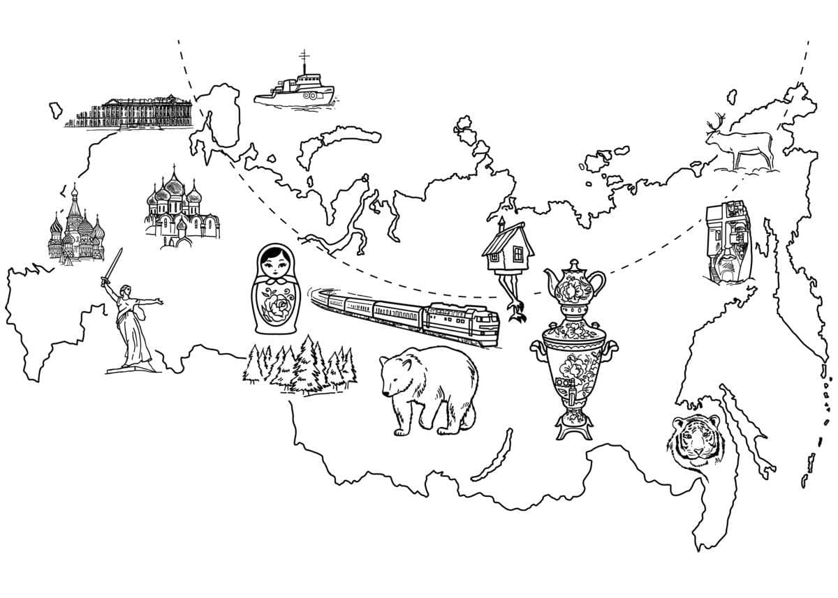Coloriage Image De Contour De La carte De La Russie à imprimer