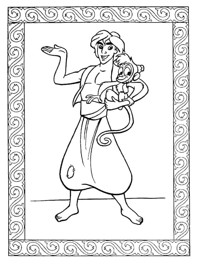 Coloriage Aladdin Avec Abu à imprimer