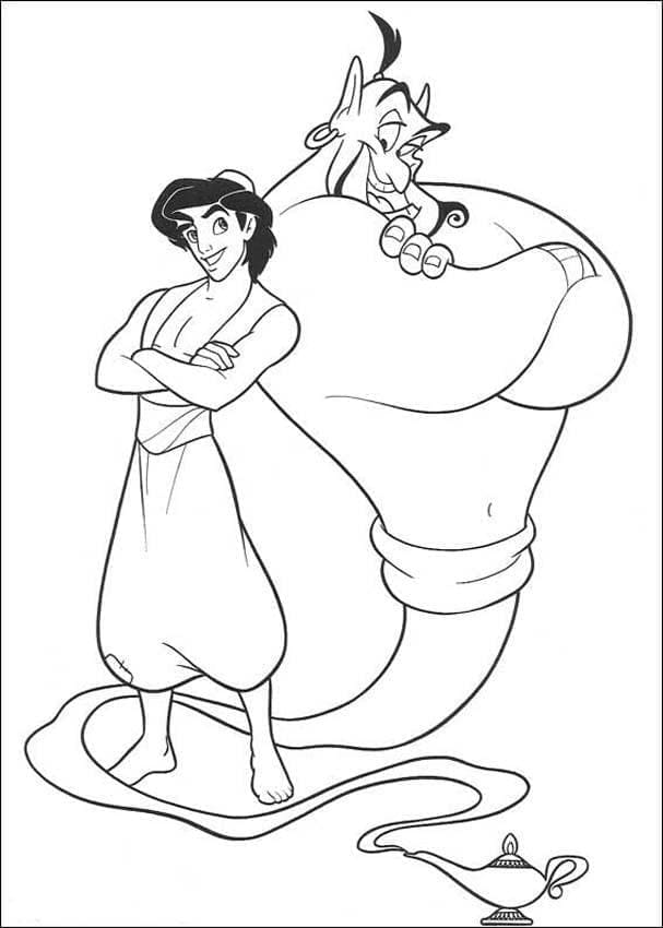 Coloriage Aladdin Avec Génie à imprimer
