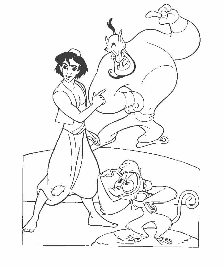 Coloriage Aladdin Avec Génie Et Abu à imprimer