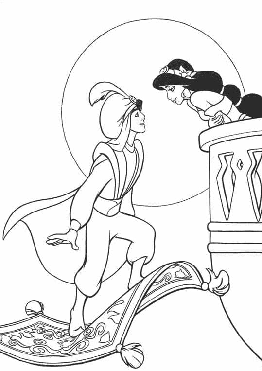 Coloriage Aladdin Et Princesse Jasmine à imprimer