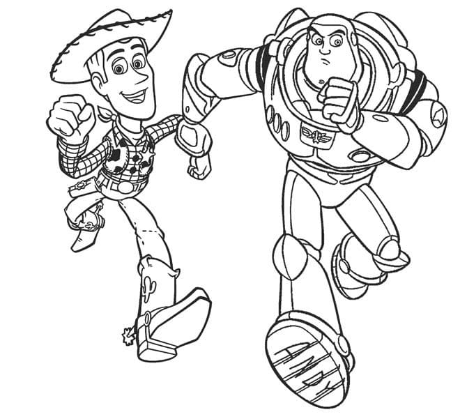 Coloriage Buzz L Eclair Avec Shérif Woody à imprimer