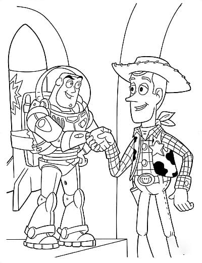 Coloriage Buzz L Eclair Serre La Main De Woody à imprimer