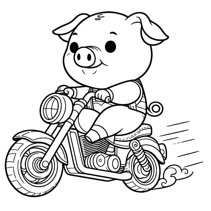 Coloriage Cochon Conduisant Une Moto