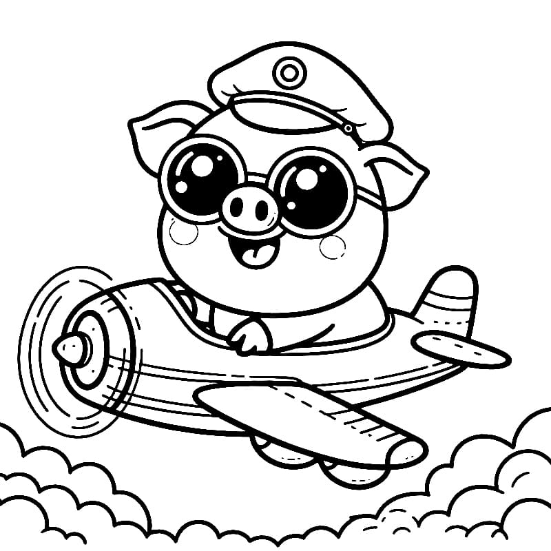 Coloriage Cochon Dans Un Avion à imprimer