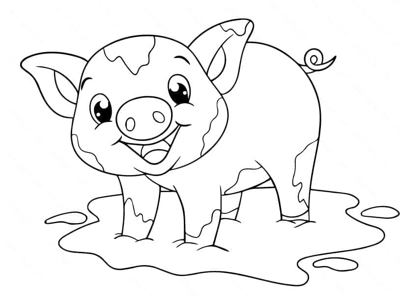 Coloriage Cochon De Dessin Animé Mignon à imprimer