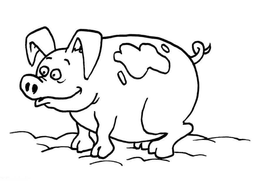Coloriage Cochon Drôle De Dessin Animé à imprimer