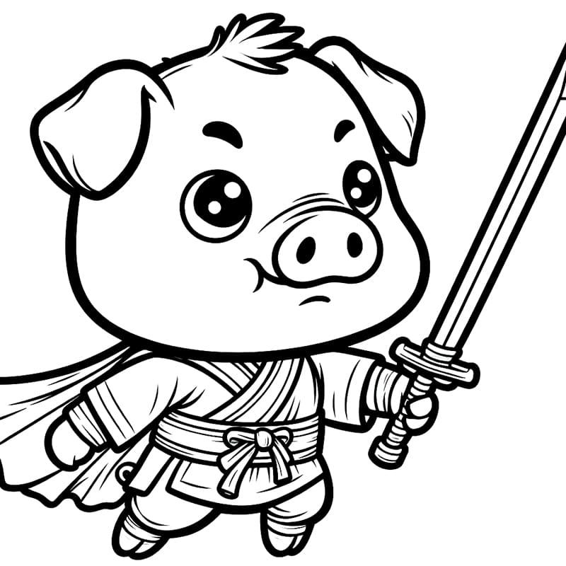 Coloriage Cochon Tenant Une Épée