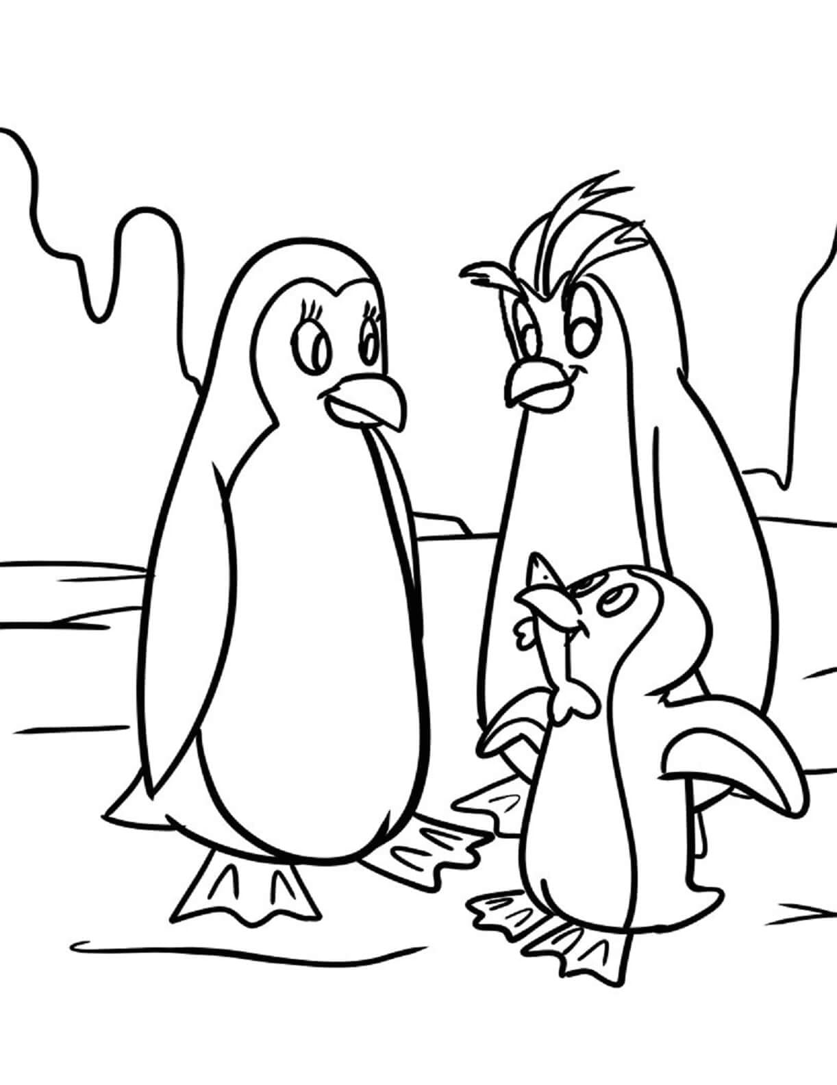 Coloriage Famille De Pingouins
