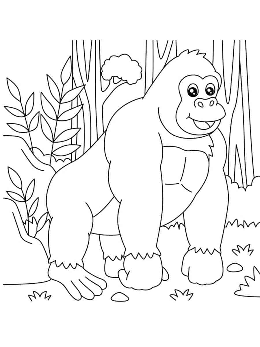 Coloriage Gorille De Dessin Animé à imprimer