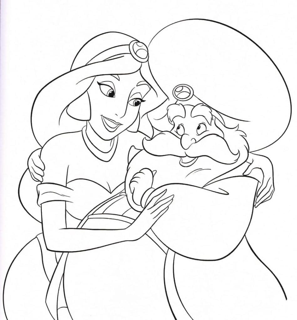 Coloriage Jasmine Et Roi De Aladdin à imprimer