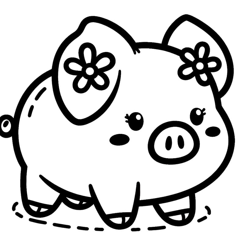 Coloriage Joli Cochon Avec Des Fleurs à imprimer