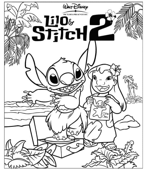 Coloriage Lilo Et Stitch Sur La Plage à imprimer