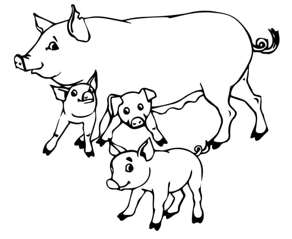 Coloriage Mère Cochon Et Porcelets à imprimer