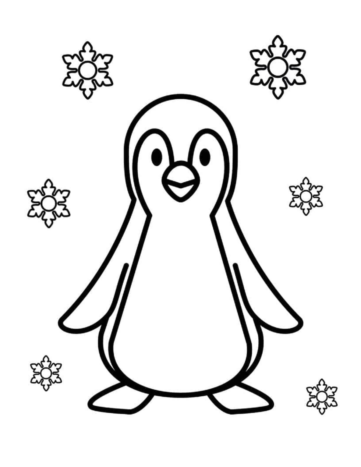 Coloriage Pingouin Avec Flocon De Neige
