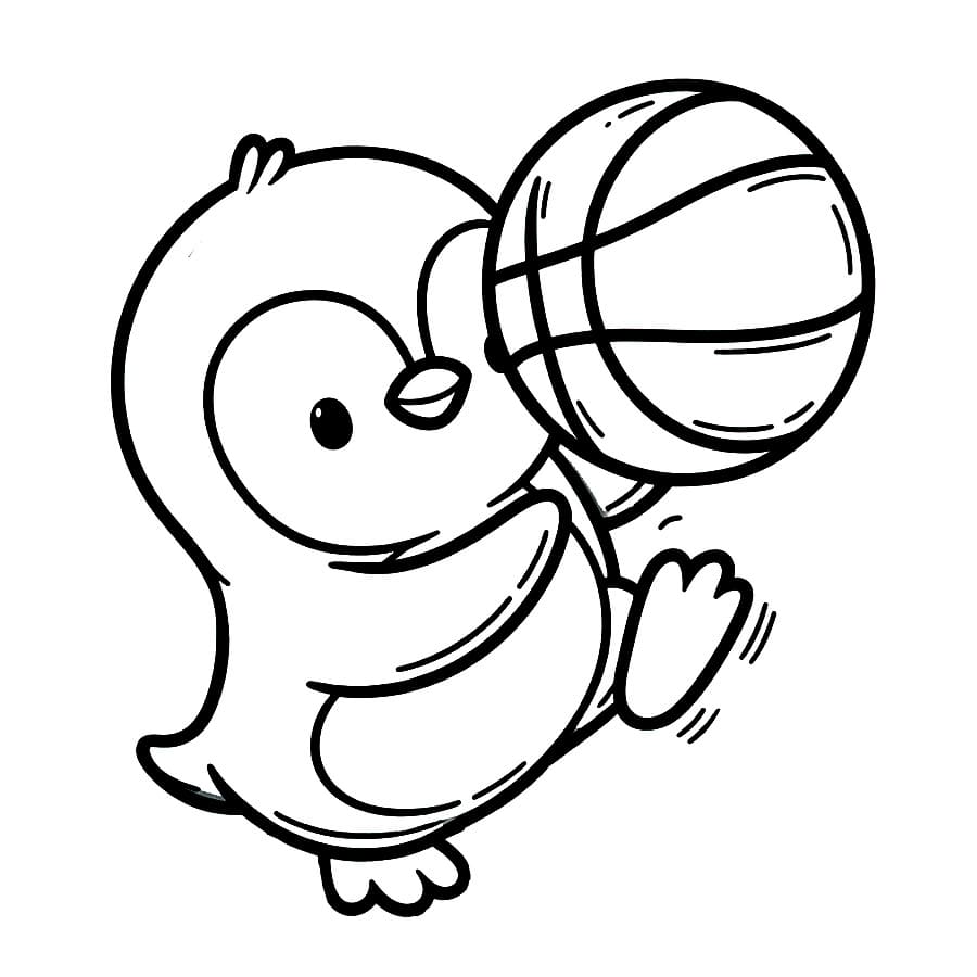 Coloriage Pingouin Jouant Au Basket-Ball à imprimer