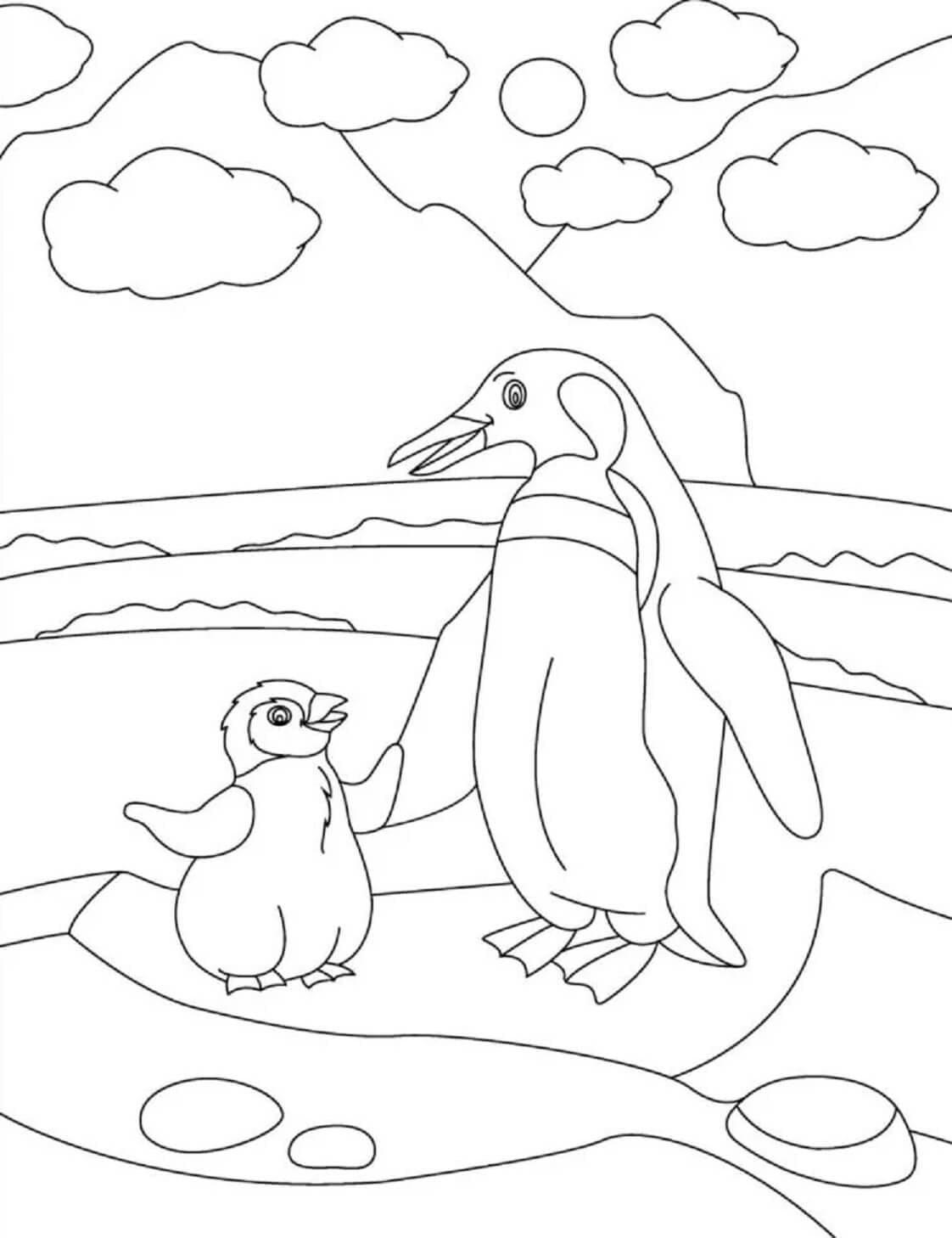 Coloriage Pingouin Mère Et Fils à imprimer