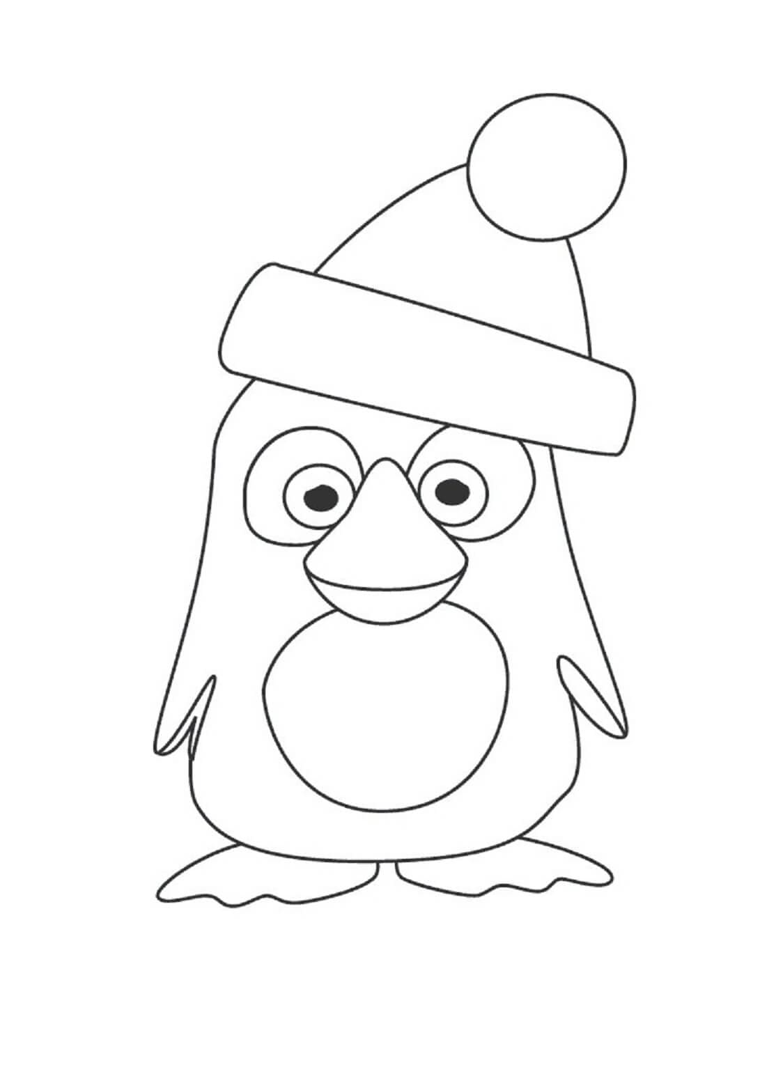 Coloriage Pingouin Portant Un Bonnet De Père Noël à imprimer