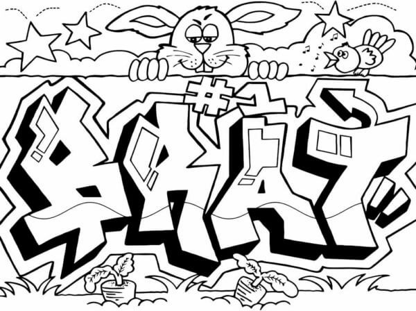 Coloriage Un street art Graffiti cool avec un lapin à imprimer