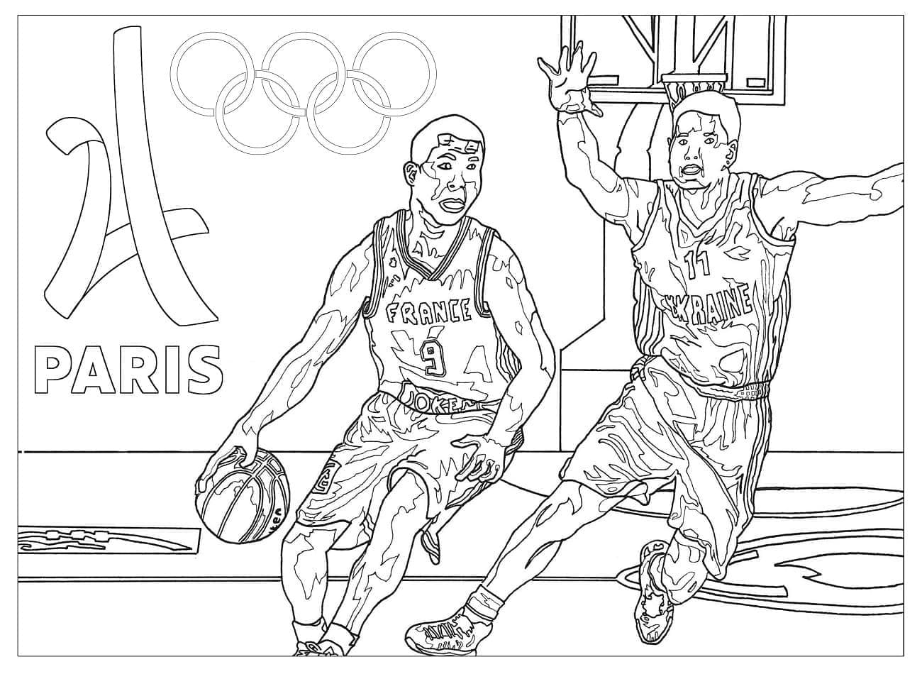 Coloriage Basketball sujet Jeux Olympiques 2024 à imprimer