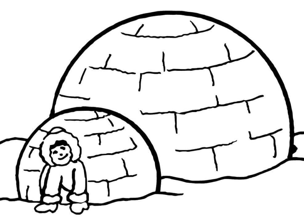 Coloriage Dessin d'un homme avec deux igloo