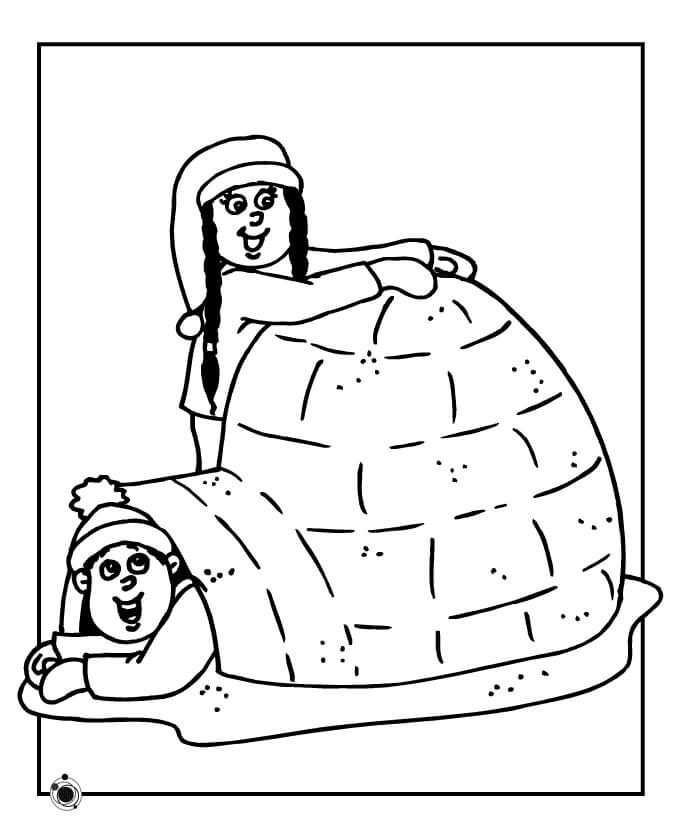 Coloriage Deux filles avec un igloo