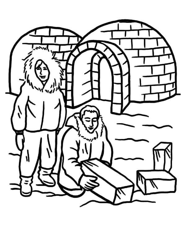 Coloriage Deux hommes et un igloo