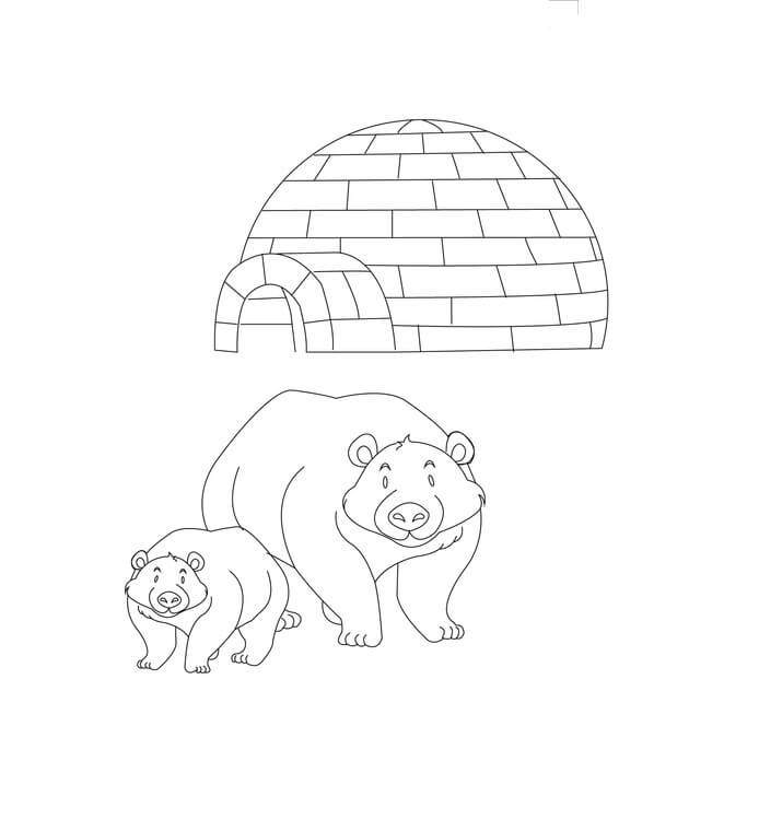 Coloriage Deux ours et un igloo