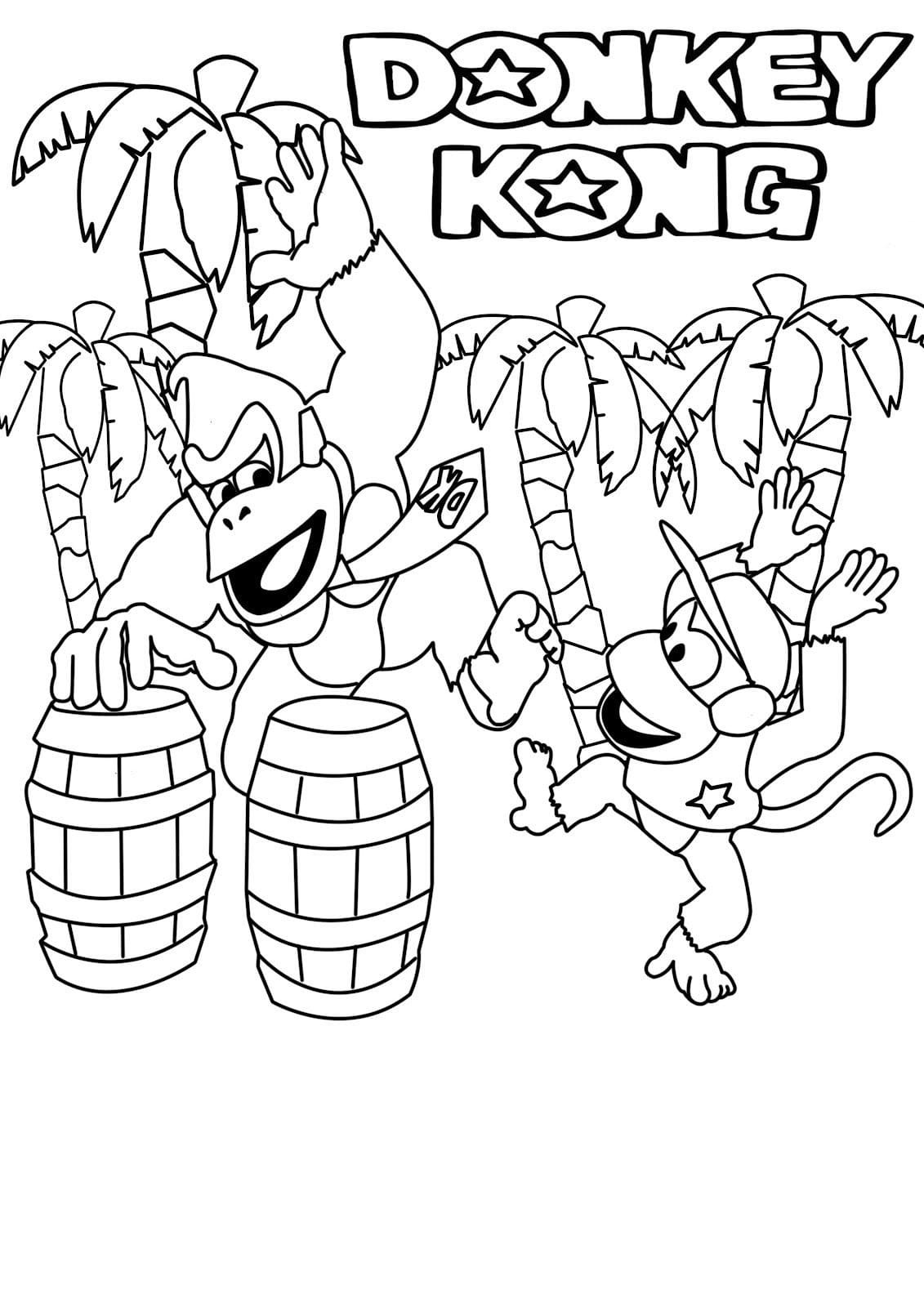 Coloriage Diddy Kong et Donkey Kong à imprimer