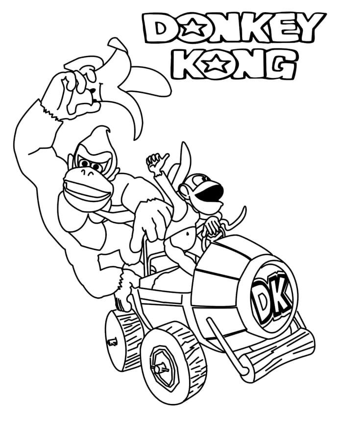 Coloriage Donkey Kong et Diddy Kong plaisanterie