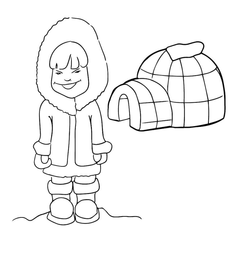 Coloriage Garçon drôle avec igloo