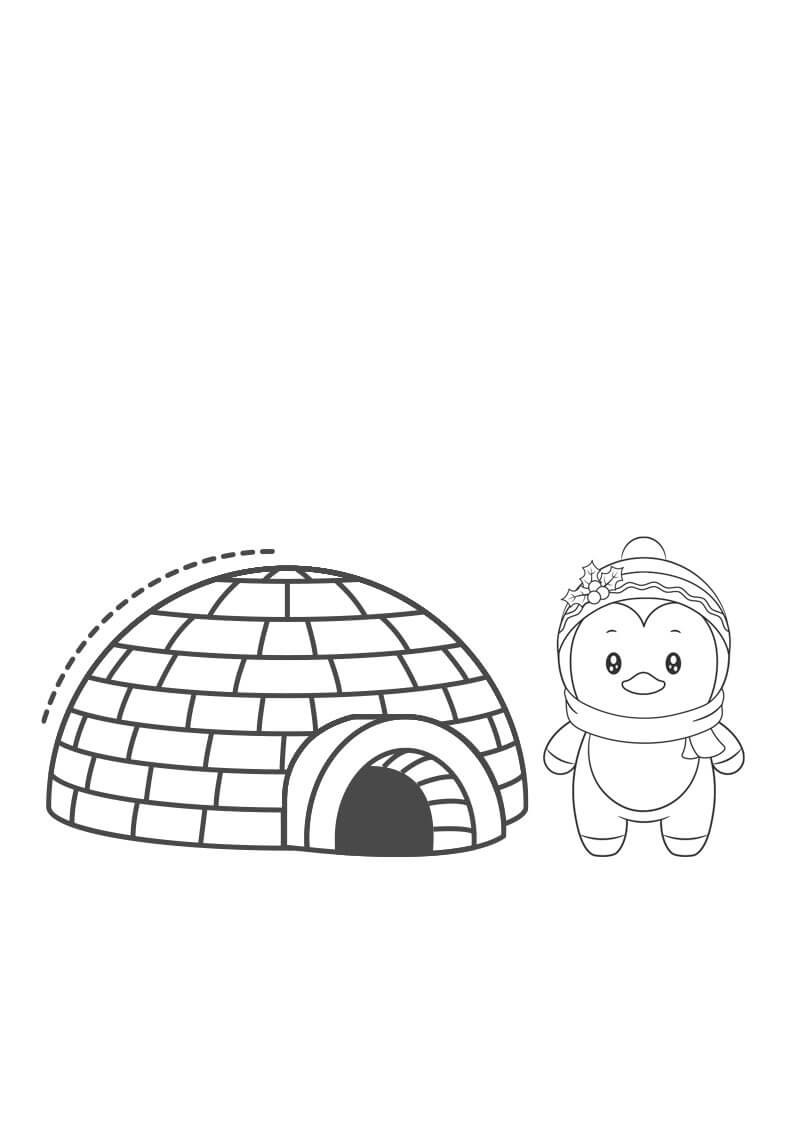 Coloriage Igloo et Pingouin