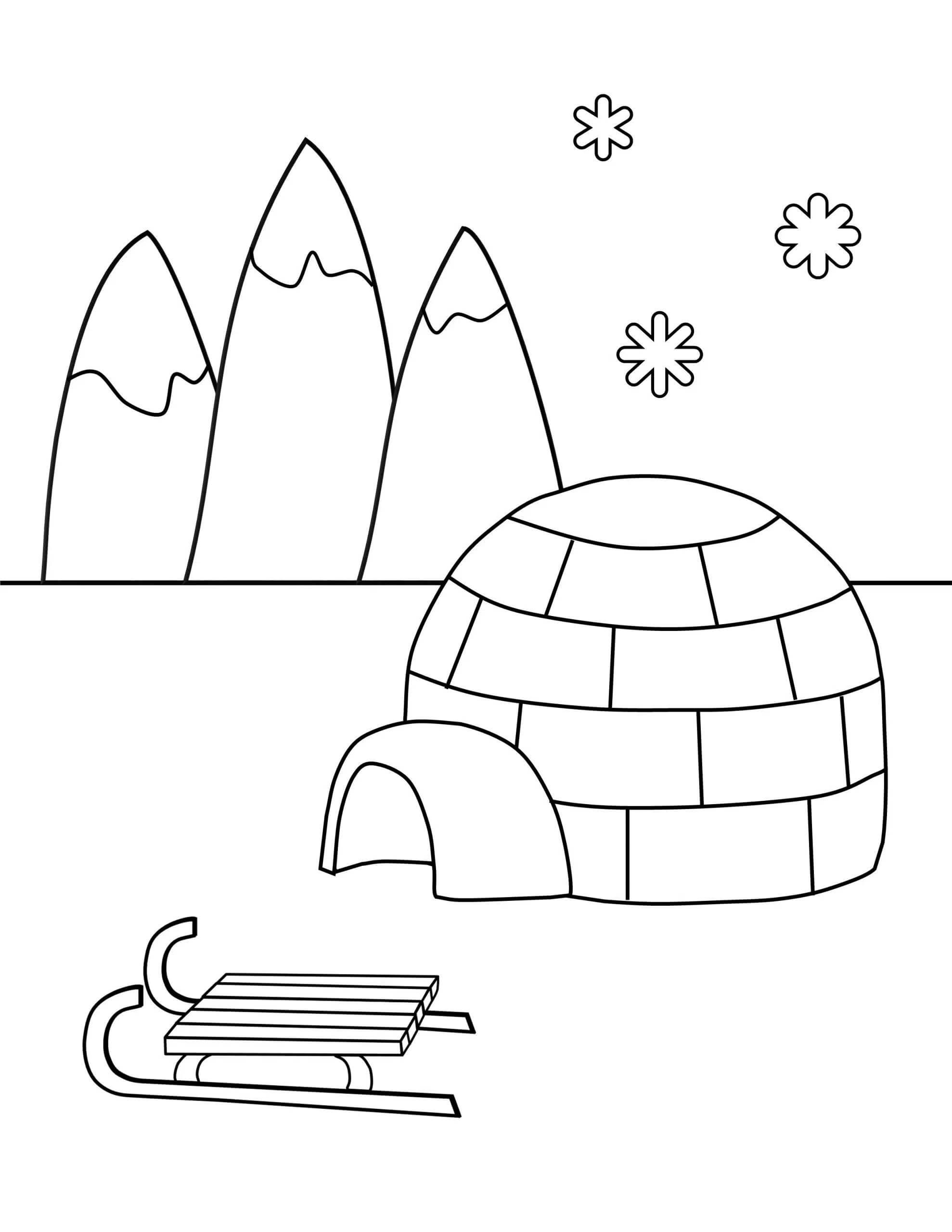 Coloriage Igloo construit en hiver à imprimer