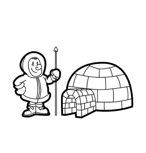 Coloriage Igloo et Pêcheur