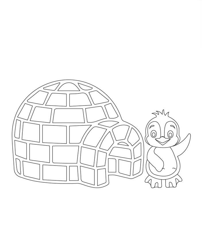 Coloriage Igloo et pingouin souriant