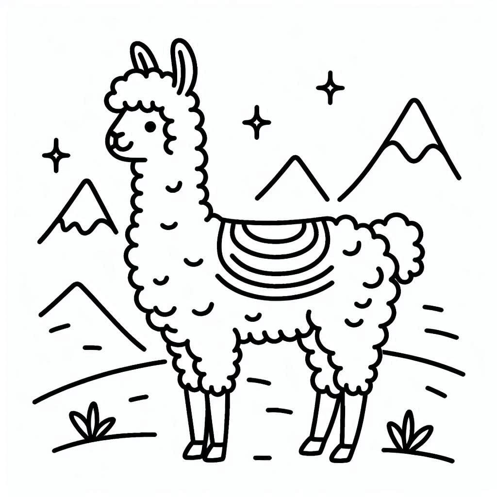 Coloriage Lama avec des montagnes à imprimer