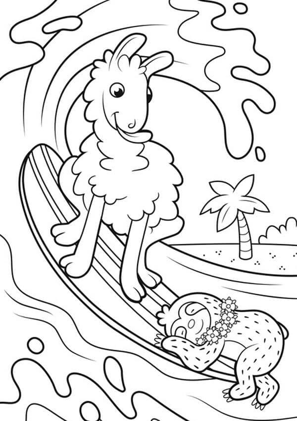 Coloriage Lama et paresseux