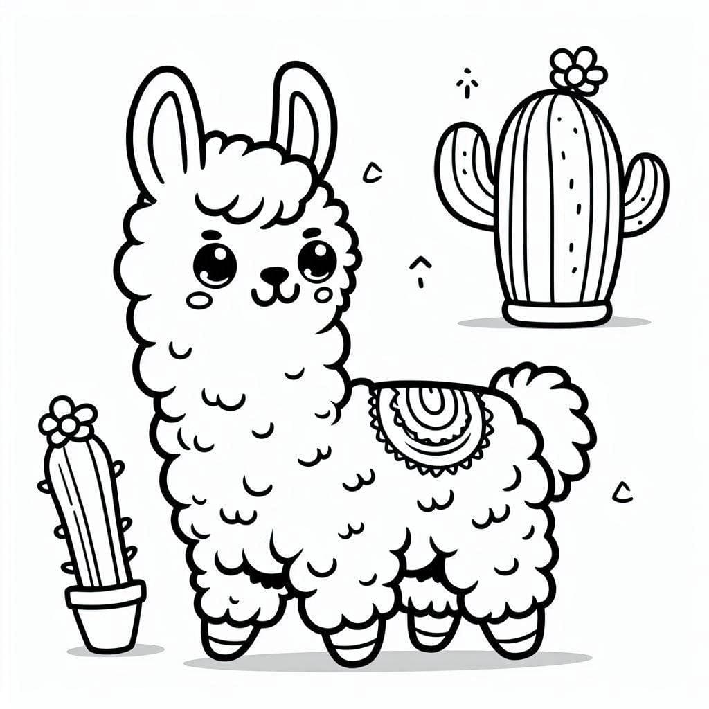 Coloriage Lamas et cactus