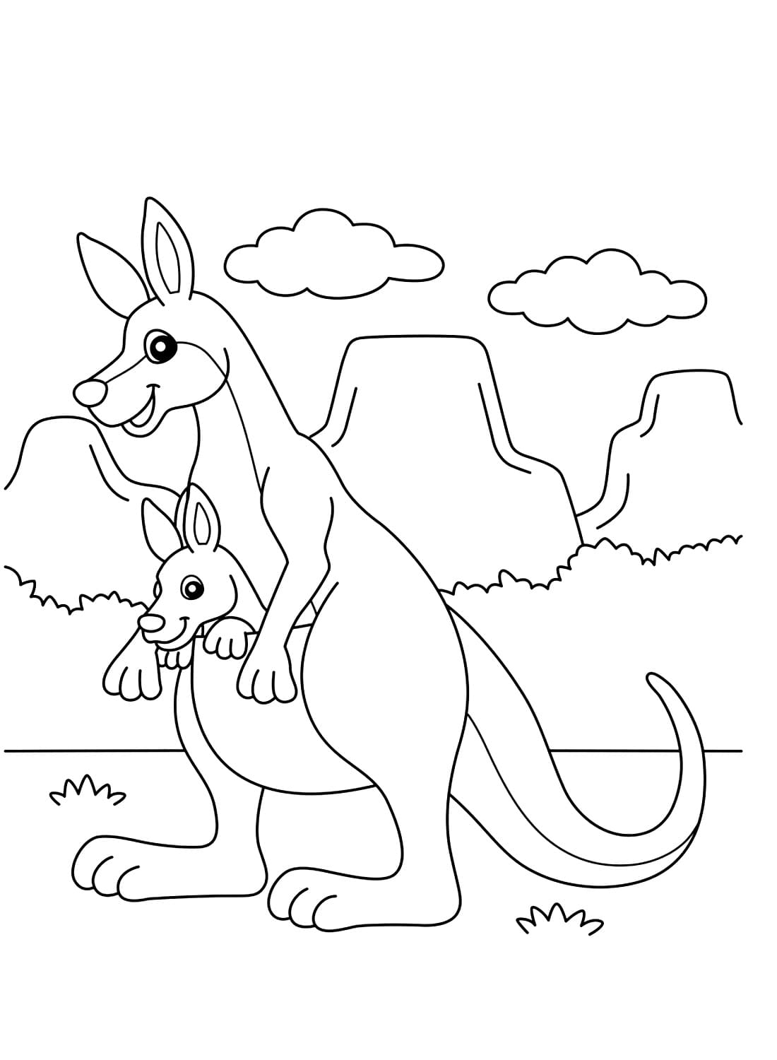 Coloriage Maman et bébé kangourou mignons à imprimer