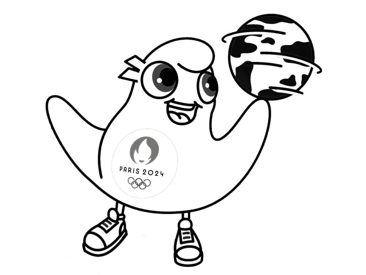 Coloriage Mascotte et ballon Olympiques 2024 à imprimer