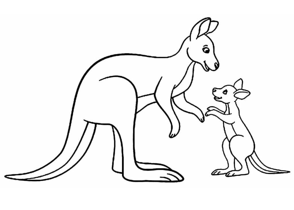 Coloriage Mère avec bébé kangourou à imprimer