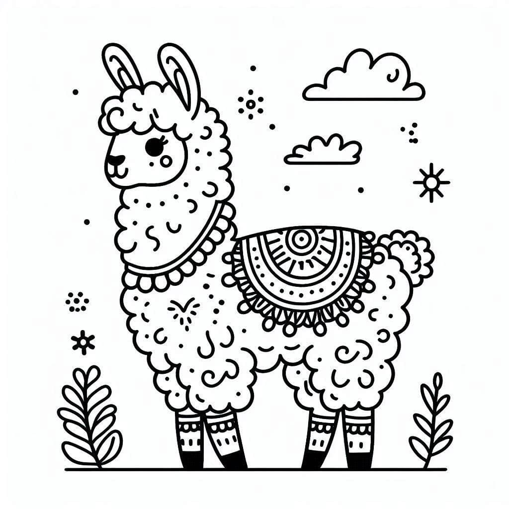 Coloriage Photo de lama avec des nuages